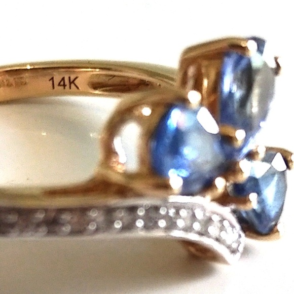 SOLD!! Genuine Sapphire & Diamond Ring 14K Gold - Picture 5 of 7